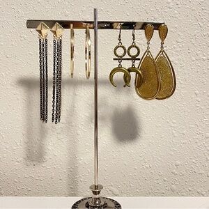 Chic Gold Tone Earring Lot (4 Pairs) - Various Styles & Lengths